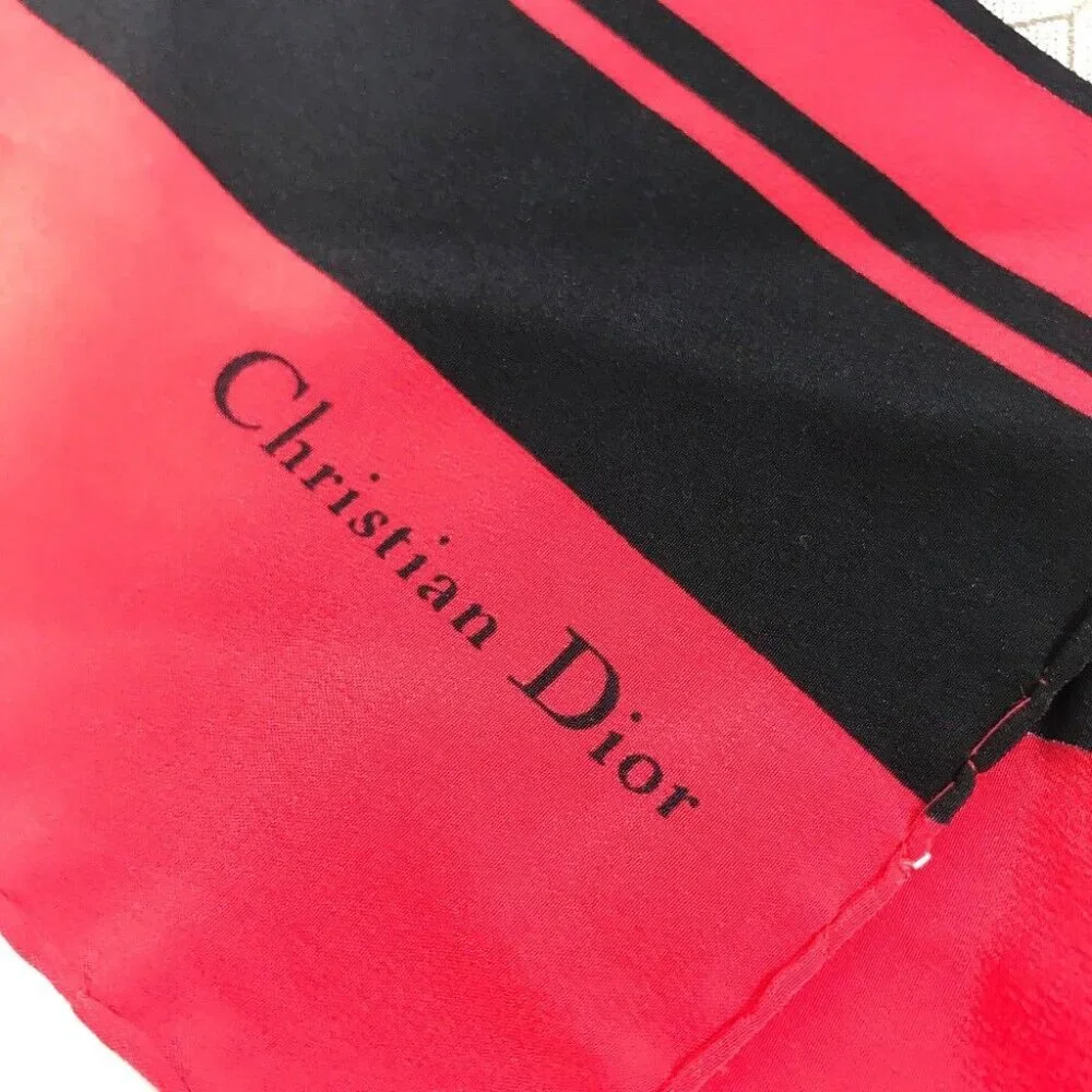 Dior Honeycomb Overall handle handkerchief Scarf silk Beige x Red x Black